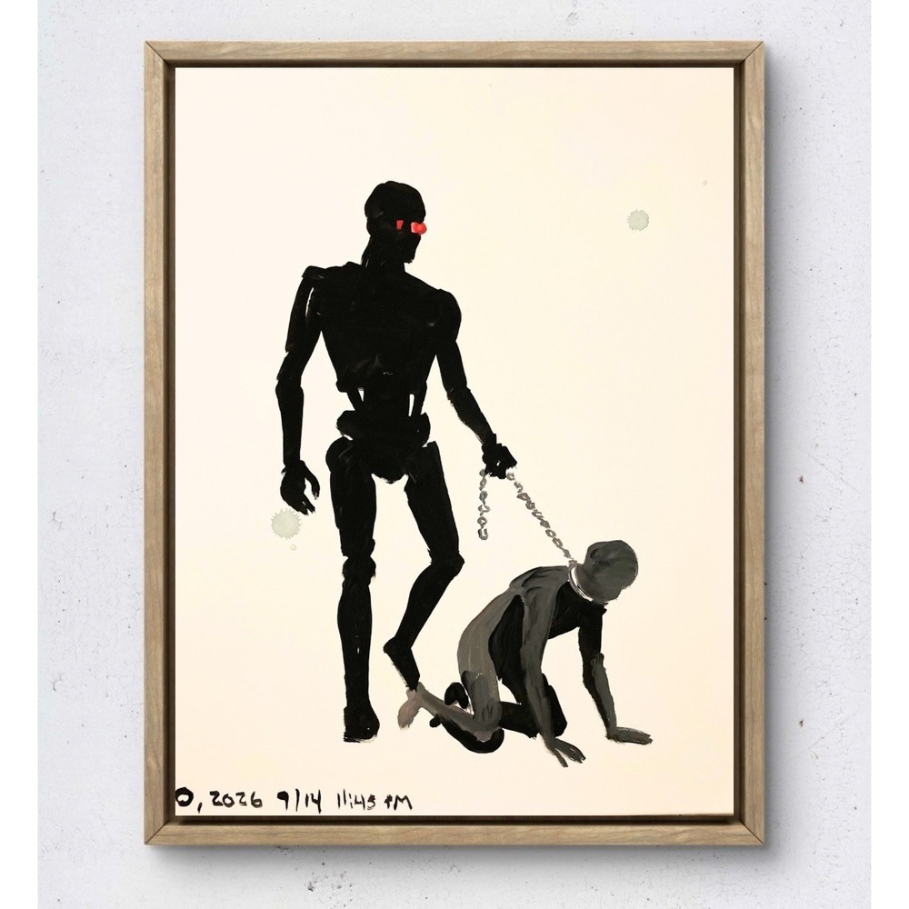OMAN Original Sci-Fi Painting 16x20 Robot Cyborg Dystopian Cyberpunk Canvas Art
